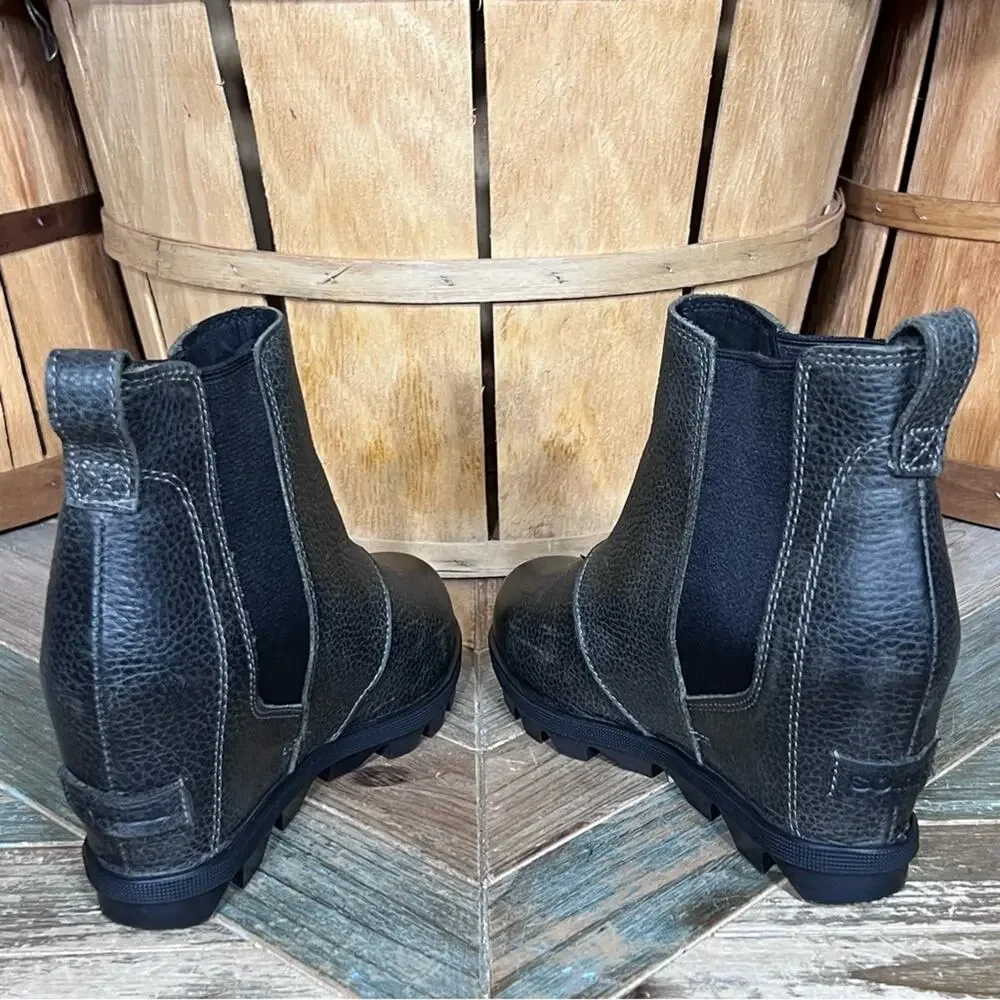 Sorel Joan Of Arctic Wedge II Gray Leather Waterproof Chelsea Boots Womens 6.5